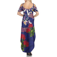 Hawaiian and Japanese Culture Together Family Matching Summer Maxi Dress and Hawaiian Shirt Blue Ohia Lehua Plumeria and Sakura Blooming - Polynesian Pride