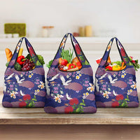 Hawaiian and Japanese Culture Together Grocery Bag Blue Ohia Lehua Plumeria and Sakura Blooming - Polynesian Pride
