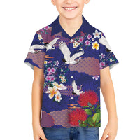 Hawaiian and Japanese Culture Together Hawaiian Shirt Blue Ohia Lehua Plumeria and Sakura Blooming LT03 - Polynesian Pride