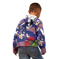 Hawaiian and Japanese Culture Together Kid Hoodie Blue Ohia Lehua Plumeria and Sakura Blooming LT03 - Polynesian Pride