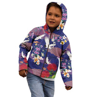 Hawaiian and Japanese Culture Together Kid Hoodie Blue Ohia Lehua Plumeria and Sakura Blooming LT03 - Polynesian Pride