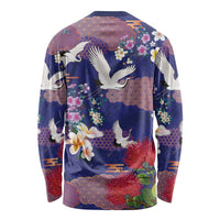 Hawaiian and Japanese Culture Together Long Sleeve Shirt Blue Ohia Lehua Plumeria and Sakura Blooming - Polynesian Pride
