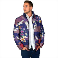Hawaiian and Japanese Culture Together Padded Jacket Blue Ohia Lehua Plumeria and Sakura Blooming - Polynesian Pride