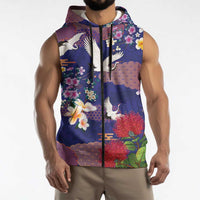 Hawaiian and Japanese Culture Together Sleeveless Zip Hoodie Blue Ohia Lehua Plumeria and Sakura Blooming LT03 - Polynesian Pride