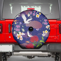 Hawaiian and Japanese Culture Together Spare Tire Cover Blue Ohia Lehua Plumeria and Sakura Blooming - Polynesian Pride