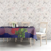 Hawaiian and Japanese Culture Together Tablecloth Blue Ohia Lehua Plumeria and Sakura Blooming - Polynesian Pride