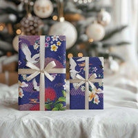 Hawaiian and Japanese Culture Together Wrapping Paper Blue Ohia Lehua Plumeria and Sakura Blooming - Polynesian Pride