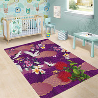 Hawaiian and Japanese Culture Together Area Rug Purple Ohia Lehua Plumeria and Sakura Blooming - Polynesian Pride