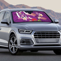 Hawaiian and Japanese Culture Together Auto Sun Shade Purple Ohia Lehua Plumeria and Sakura Blooming - Polynesian Pride