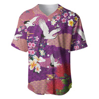 Hawaiian and Japanese Culture Together Baseball Jersey Purple Ohia Lehua Plumeria and Sakura Blooming LT03 Purple - Polynesian Pride