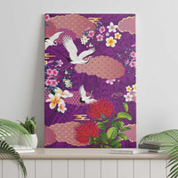 Hawaiian and Japanese Culture Together Canvas Wall Art Purple Ohia Lehua Plumeria and Sakura Blooming - Polynesian Pride