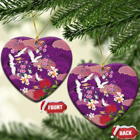 Hawaiian and Japanese Culture Together Ceramic Ornament Purple Ohia Lehua Plumeria and Sakura Blooming - Polynesian Pride