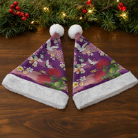Hawaiian and Japanese Culture Together Christmas Santa Hat Purple Ohia Lehua Plumeria and Sakura Blooming - Polynesian Pride