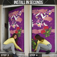 Hawaiian and Japanese Culture Together Door Cover Purple Ohia Lehua Plumeria and Sakura Blooming - Polynesian Pride