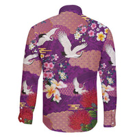 Hawaiian and Japanese Culture Together Family Matching Long Sleeve Bodycon Dress and Hawaiian Shirt Purple Ohia Lehua Plumeria and Sakura Blooming LT03 - Polynesian Pride