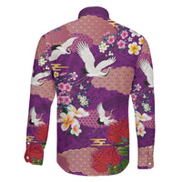 Hawaiian and Japanese Culture Together Family Matching Off The Shoulder Long Sleeve Dress and Hawaiian Shirt Purple Ohia Lehua Plumeria and Sakura Blooming LT03 - Polynesian Pride