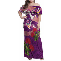 Hawaiian and Japanese Culture Together Family Matching Off Shoulder Maxi Dress and Hawaiian Shirt Purple Ohia Lehua Plumeria and Sakura Blooming - Polynesian Pride