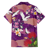 Hawaiian and Japanese Culture Together Family Matching Puletasi and Hawaiian Shirt Purple Ohia Lehua Plumeria and Sakura Blooming LT03 - Polynesian Pride