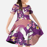 Hawaiian and Japanese Culture Together Family Matching Short Sleeve Bodycon Dress and Hawaiian Shirt Purple Ohia Lehua Plumeria and Sakura Blooming LT03 Daughter's Dress Purple - Polynesian Pride