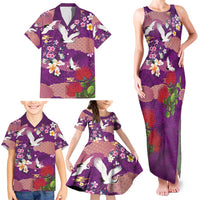 Hawaiian and Japanese Culture Together Family Matching Tank Maxi Dress and Hawaiian Shirt Purple Ohia Lehua Plumeria and Sakura Blooming LT03 - Polynesian Pride