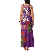Hawaiian and Japanese Culture Together Family Matching Tank Maxi Dress and Hawaiian Shirt Purple Ohia Lehua Plumeria and Sakura Blooming - Polynesian Pride