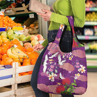 Hawaiian and Japanese Culture Together Grocery Bag Purple Ohia Lehua Plumeria and Sakura Blooming - Polynesian Pride