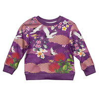 Hawaiian and Japanese Culture Together Kid Ugly Christmas Sweater Purple Ohia Lehua Plumeria and Sakura Blooming - Polynesian Pride