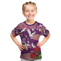 Hawaiian and Japanese Culture Together Kid T Shirt Purple Ohia Lehua Plumeria and Sakura Blooming - Polynesian Pride