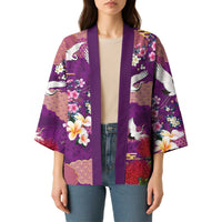 Hawaiian and Japanese Culture Together Kimono Purple Ohia Lehua Plumeria and Sakura Blooming - Polynesian Pride