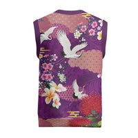 Hawaiian and Japanese Culture Together Christmas Knitted V-Neck Vest Purple Ohia Lehua Plumeria and Sakura Blooming - Polynesian Pride