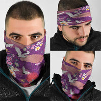 Hawaiian and Japanese Culture Together Neck Gaiter Purple Ohia Lehua Plumeria and Sakura Blooming LT03 - Polynesian Pride