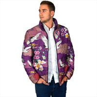 Hawaiian and Japanese Culture Together Padded Jacket Purple Ohia Lehua Plumeria and Sakura Blooming - Polynesian Pride