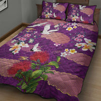 Hawaiian and Japanese Culture Together Quilt Bed Set Purple Ohia Lehua Plumeria and Sakura Blooming LT03 - Polynesian Pride