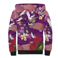 Hawaiian and Japanese Culture Together Sherpa Hoodie Purple Ohia Lehua Plumeria and Sakura Blooming - Polynesian Pride