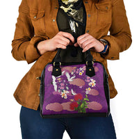 Hawaiian and Japanese Culture Together Shoulder Handbag Purple Ohia Lehua Plumeria and Sakura Blooming - Polynesian Pride