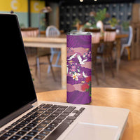 Hawaiian and Japanese Culture Together Skinny Tumbler Purple Ohia Lehua Plumeria and Sakura Blooming - Polynesian Pride