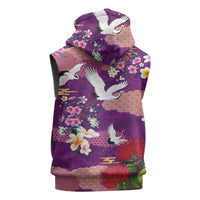 Hawaiian and Japanese Culture Together Sleeveless Zip Hoodie Purple Ohia Lehua Plumeria and Sakura Blooming LT03 - Polynesian Pride