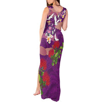 Hawaiian and Japanese Culture Together Tank Maxi Dress Purple Ohia Lehua Plumeria and Sakura Blooming LT03 - Polynesian Pride