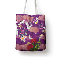 Hawaiian and Japanese Culture Together Tote Bag Purple Ohia Lehua Plumeria and Sakura Blooming - Polynesian Pride