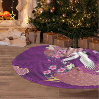 Hawaiian and Japanese Culture Together Tree Skirt Purple Ohia Lehua Plumeria and Sakura Blooming - Polynesian Pride