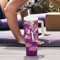 Hawaiian and Japanese Culture Together Tumbler With Handle Purple Ohia Lehua Plumeria and Sakura Blooming - Polynesian Pride