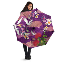 Hawaiian and Japanese Culture Together Umbrella Purple Ohia Lehua Plumeria and Sakura Blooming - Polynesian Pride