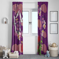 Hawaiian and Japanese Culture Together Window Curtain Purple Ohia Lehua Plumeria and Sakura Blooming - Polynesian Pride