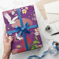 Hawaiian and Japanese Culture Together Wrapping Paper Purple Ohia Lehua Plumeria and Sakura Blooming - Polynesian Pride