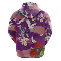 Hawaiian and Japanese Culture Together Zip Hoodie Purple Ohia Lehua Plumeria and Sakura Blooming - Polynesian Pride