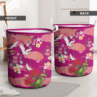 Hawaiian and Japanese Culture Together Laundry Basket Pink Ohia Lehua Plumeria and Sakura Blooming - Polynesian Pride