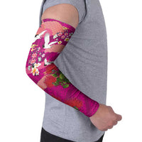 Hawaiian and Japanese Culture Together Arm Sleeves Pink Ohia Lehua Plumeria and Sakura Blooming - Polynesian Pride