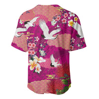 Hawaiian and Japanese Culture Together Baseball Jersey Pink Ohia Lehua Plumeria and Sakura Blooming - Polynesian Pride