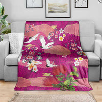Hawaiian and Japanese Culture Together Blanket Pink Ohia Lehua Plumeria and Sakura Blooming - Polynesian Pride