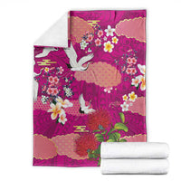 Hawaiian and Japanese Culture Together Blanket Pink Ohia Lehua Plumeria and Sakura Blooming - Polynesian Pride